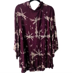 India Boutique Boho Hippie Top shirt Women One Size Tie Dye Hooded Beach Maroon